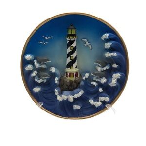 Vintage Cadona 1999 Lighthouse Collectible 3D Plate Seashore Dolphins Seagulls